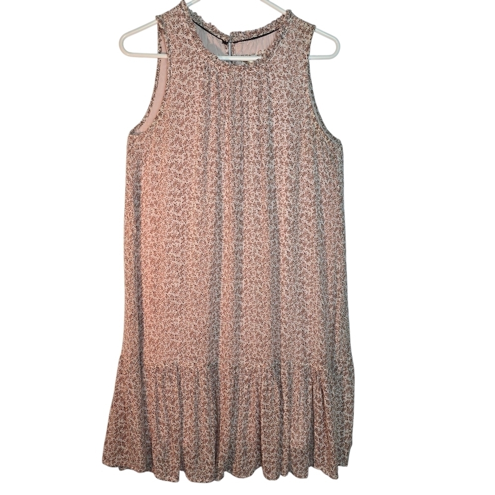 Anthropologie‎ Natalie Flounced Tunic Dress Blush Floral Sleeveless Size M Boho